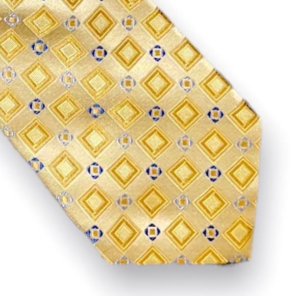 🇺🇸 Pronto Uomo Couture silk tie in yellow gold with light blue design accents - Picture 4 of 4
